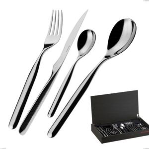 24-Piece Cutlery Set in Wenge Wood Case by Vidal Bugatti, 18.10 Polished Chrome Stainless Steel