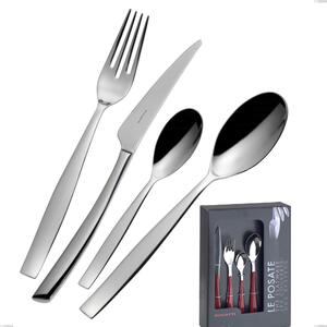 Toscana Bugatti 24 Piece Cutlery Set in Display Case, Polished Chrome Stainless Steel 18.10, 3mm Thickness