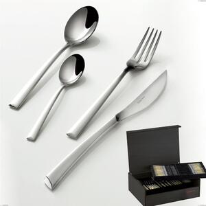 75-Piece Caprera Bugatti Cutlery Set in Wenge Wood Case, 18.10 Polished Chrome Stainless Steel