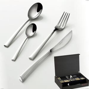49 Piece Cutlery Set in Wenge Wood Case Caprera Bugatti, Polished Chrome Stainless Steel 18.10