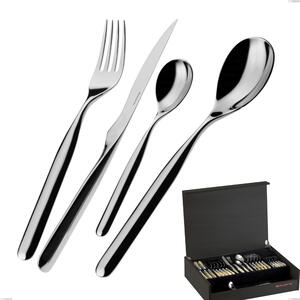Wenge Wood Case 50 Pieces Vidal Bugatti, 18.10 Polished Chrome Steel Cutlery Set