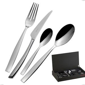 30-Piece Toscana Bugatti Cutlery Set in Wenge Wood Case, 18.10 Polished Chrome Stainless Steel, 3 mm Thickness