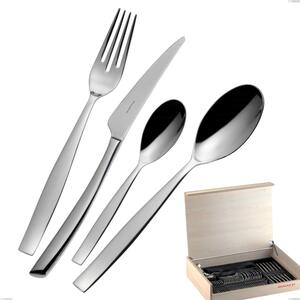 Madeira Case 50 Pieces Toscana Bugatti Cutlery, 18.10 Polished Chrome Steel, 3 mm Thickness