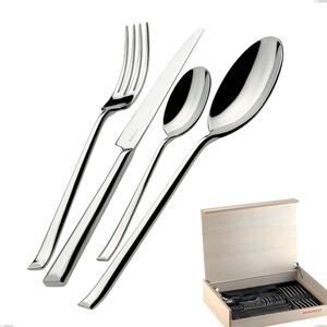 Madeira Case 50 Pieces Duetto Bugatti Cutlery, Polished Chrome 18.10 Steel
