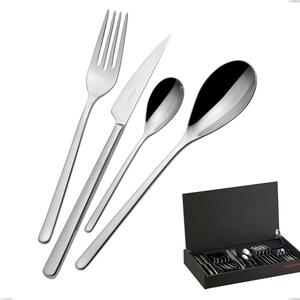 24-Piece Cutlery Set in Wenge Wood Case Sintesi Bugatti, 18.10 Polished Chrome Stainless Steel
