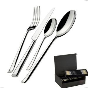75 Piece Cutlery Set in Wenge Wood Case Duetto Bugatti, 18.10 Polished Chrome Steel