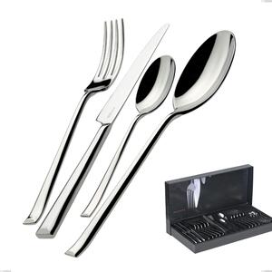 30 Piece Cutlery Set in Box Gallery Duetto Bugatti, Polished Chrome Stainless Steel 18.10