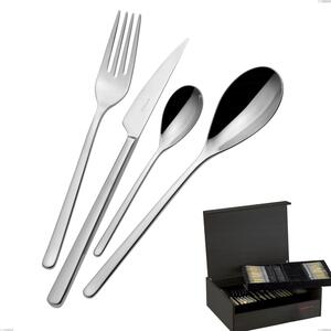 75 Piece Cutlery Set in Wenge Wood Case Sintesi Bugatti, 18.10 Polished Chrome Stainless Steel