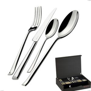 Bugatti Duetto Wooden Wenge Case 50 Pieces Cutlery Set, 18.10 Polished Chrome Steel