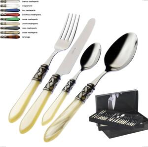75 Pieces Cutlery Set in Box Gallery Aladdin Burnished Collar Bugatti, Polished 18.10 Stainless Steel with PMMA Handle