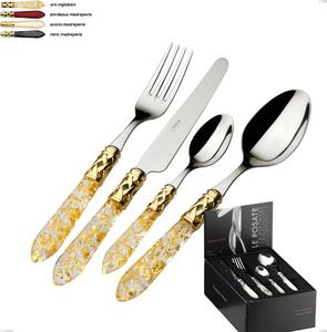 24 Pieces Compact Aladdin Gold Bezel Bugatti Cutlery Set, 18.10 Polished Stainless Steel with PMMA Handle