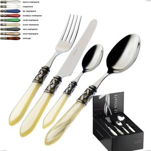 24 Piece Aladdin Compact Cutlery Set with Burnished Bugatti Bezel, Polished 18.10 Stainless Steel and PMMA Handle