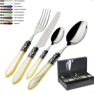 Cutlery set 49 pieces in gallery box Aladdin burnished collar Bugatti, polished 18.10 stainless steel with PMMA handle