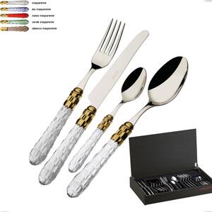24-piece cutlery set in wenge wood case Cristallo ghiera oro Bugatti, polished 18.10 stainless steel with PMMA handle