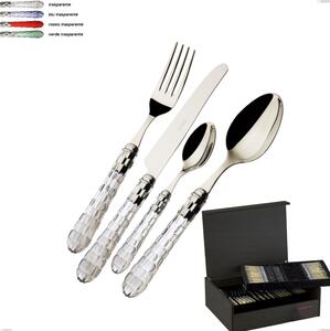 75-piece cutlery set in wenge wood case Cristallo ghiera cromata Bugatti, polished 18.10 stainless steel with PMMA handle
