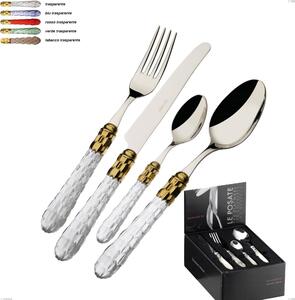 24-piece Compact Cristallo Ghiera Oro Bugatti Cutlery Set, 18.10 Polished Stainless Steel with PMMA Handle
