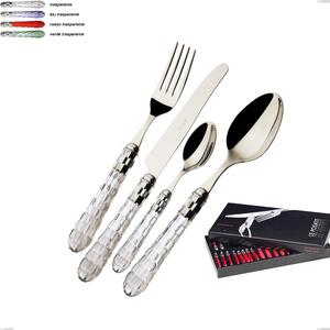 24-Piece Cutlery Set in Box Gallery Cristallo Ghiera Cromata Bugatti, Polished 18.10 Stainless Steel with PMMA Handle