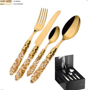 24-piece compact Aladdin tutto oro Bugatti cutlery set, 18.10 stainless steel plated with 24-karat gold, PMMA handle