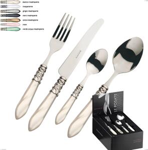 Melodia Chromed Ring Bugatti 75 Piece Cutlery Set in Wooden Box, 18.10 Steel with Mother-of-Pearl Effect Acrylic