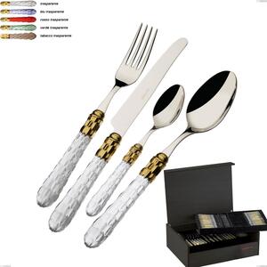 75-Piece Cutlery Set in Wenge Wood Case Cristallo Ghiera Oro Bugatti, Polished 18.10 Stainless Steel with PMMA Handle