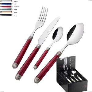 Dorico Bugatti with Burnished Bezel, 18.10 Stainless Steel, Acrylic Handle with Marbled Shades, Cutlery Set 24 Pieces