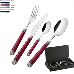 Wenge Wood Case 24 Pieces Dorico Bugatti with Burnished Bezel, 18.10 Stainless Steel and Marble-Effect Acrylic Handle Cutlery Set