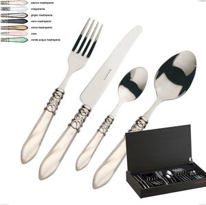 24-piece cutlery set in wenge wood case Melodia chrome ring Bugatti, 18.10 steel mother-of-pearl effect in acrylic