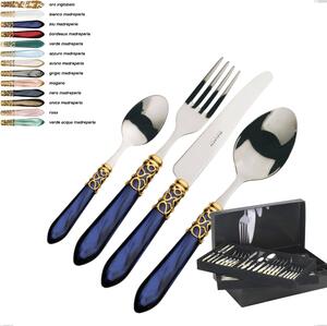 75 Piece Cutlery Set in Gallery Box Melodia Ghiera Oro Bugatti, 18.10 Stainless Steel with Acrylic Handle