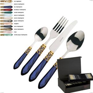 75-Piece Melodia Ghiera Oro Bugatti Cutlery Set in Wenge Wood Case, 18.10 Stainless Steel with Acrylic Handle