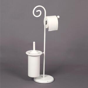 Wrought Iron Toilet Roll Holder and Brush Stand with Hedgehog Design, Dimensions 24x20xh 75 cm, Ceramic Brush Holder, Pastel White Colour