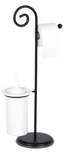 Wrought Iron Toilet Roll Holder and Brush Stand with Hedgehog Design, Ceramic Brush Holder, Matte Black, Dimensions 24x20xH 75 cm