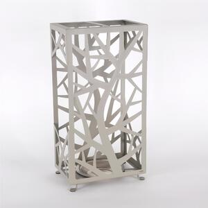 Rectangular Metal Umbrella Stand with Intertwined Tree and Branch Design, Pastel Dove Grey, Dimensions 30x20xH 56 cm, Two Slots