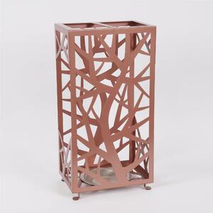 Rectangular Metal Umbrella Stand with Intertwined Trees and Branches Forest Design, Copper Metallic Finish, Dimensions 30x20xH 56 cm, Two Slots