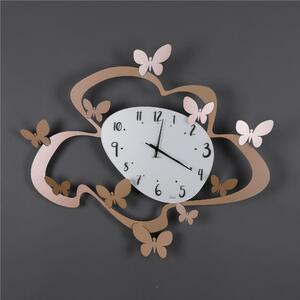 Wall Clock with Metal Structure and Glass Dial, BUTTERFLIES, Dimensions 71x61 cm, Black Hands, Featuring Embossed Butterflies in Metallic Gold