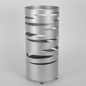 Modern Design Umbrella Stand STRAPPI BIG Laser Cut Metal Structure, Size 25x25xh 58 cm with Raised Feet and Water Collection Tray, Metallic Silver Colour
