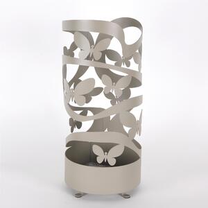 Modern Design Umbrella Stand FARFALLE Laser-Cut Metal Structure Dimensions 25x25xh 57 cm with Raised Feet and Water Collecting Tray Pastel Dove Grey Colour