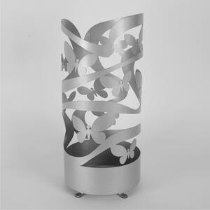Modern Design Umbrella Stand, Laser-Cut Metal Structure BUTTERFLIES, Dimensions 25x25xh 57 cm with Raised Feet and Water Collection Tray, Metallic Silver Colour
