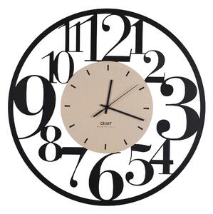 Metal Wall Clock ILENIA 60 cm with Large Metal Numbers, Pastel Gold Dial, Black Gold Metallic Colour