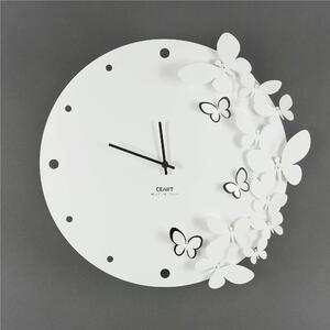 Wall Clock Metal Structure with Dancing Butterflies, 40 cm Diameter, Black Hands, White Colour