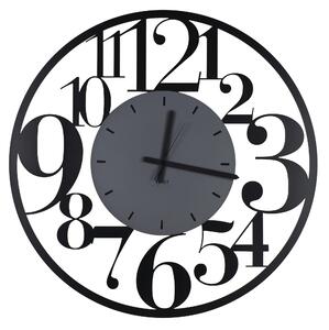 Metal Wall Clock ILENIA 60 cm with Large Metal Numbers, Grey Marble Dial in Black Colour