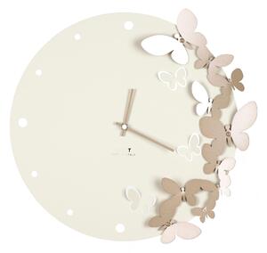 Wall Clock with Metal Structure and Dancing Butterflies, 40 cm Diameter, Black Hands, Cream Colour