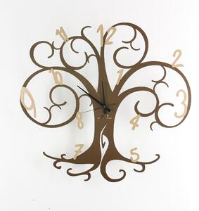 Wall Clock TREE OF LIFE Dimensions 60x h 55 cm with branches supporting the hour numbers made of laser-cut metal in Bronze colour Golden Numbers