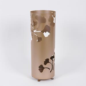 Modern Umbrella Stand GINKGO Laser-Cut Metal Structure Dimensions 20x20xH 60 cm with Raised Feet and Water Collection Tray Metallic Gold Colour