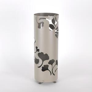 Modern Umbrella Stand GINKGO Laser-Cut Metal Structure Size 20x20xh 60 cm with Raised Feet and Water Collection Tray in Dove Grey Colour