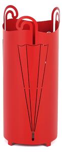 Modern Metal Laser-Cut Umbrella Stand OMBRELLO, Dimensions 20x20xh 49 cm with Raised Feet and Water Collection Tray, Red Colour