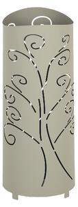 Modern Design Umbrella Stand POP ALBERO DELLA VITA Laser Cut Metal Structure Size 20xh 49 cm with Raised Feet and Water Collection Tray Pastel Dove Grey Colour