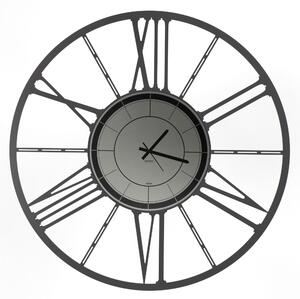 Metal Wall Clock RUOTA 80 with Black Smoked Glass Mirror Dial, Size 80 cm, Black Hands, Roman Numerals, Made in Grey Marble Colour