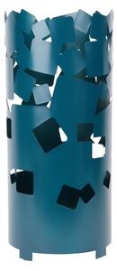 Modern Design Umbrella Stand BIG BOLLE Metal Laser Cut Structure Size 25x25xh 57 cm with Raised Feet and Water Collection Tray Teal Blue Colour