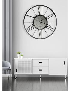 Metal Wall Clock RUOTA 80 with Black Smoked Glass Mirror Dial, 80 cm, Black Hands, Roman Numerals in Matte Black Colour