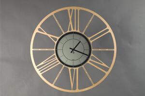 Metal Wall Clock RUOTA 80 with Black Smoked Glass Mirror Dial, Size 80 cm, Black Hands, Roman Numerals, Made in Metallic Gold Colour